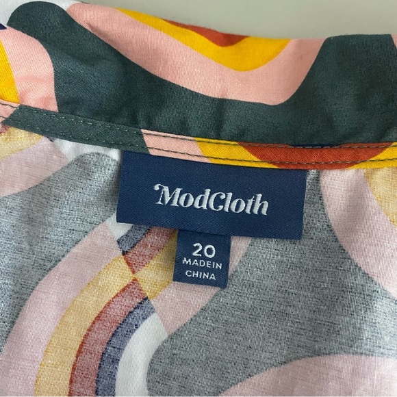 ModCloth Mod As Well Retro Rainbow Fit Flare Dress Plus 20 Gray Pink Yellow - Picture 10 of 13